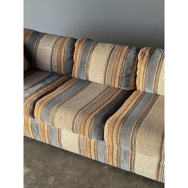 1970s Striped Woven Upholstery Three-Seat Sofa For Sale - Image 4 of 18