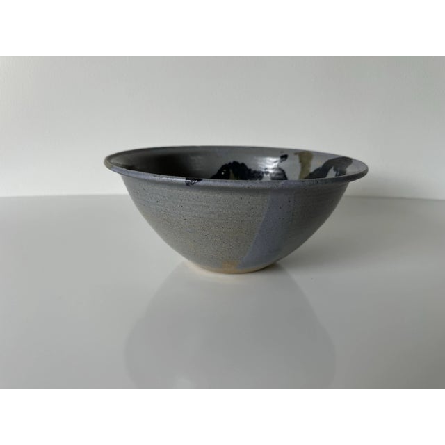 1980s Vintage K. Bastem Handmade Art Pottery Bowl With Painted Absttract Design For Sale - Image 5 of 12