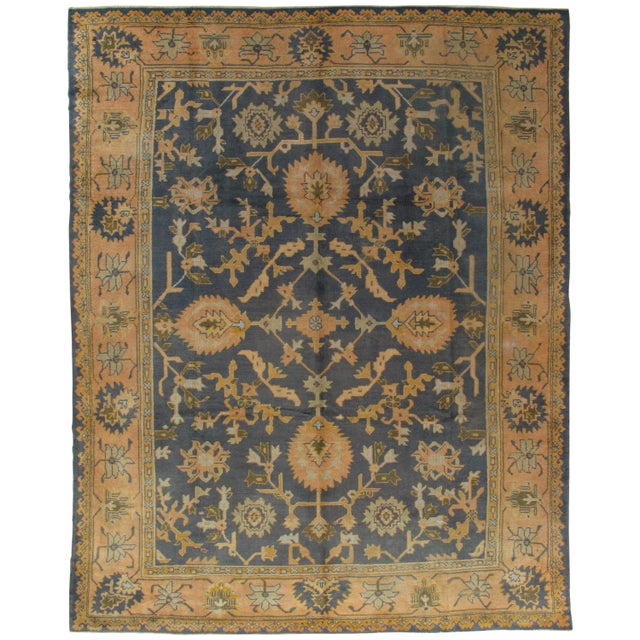 Antique Oushak Carpet, Handmade Oriental Rug Made in Turkey, Peach, Blue, Ivory For Sale - Image 11 of 11