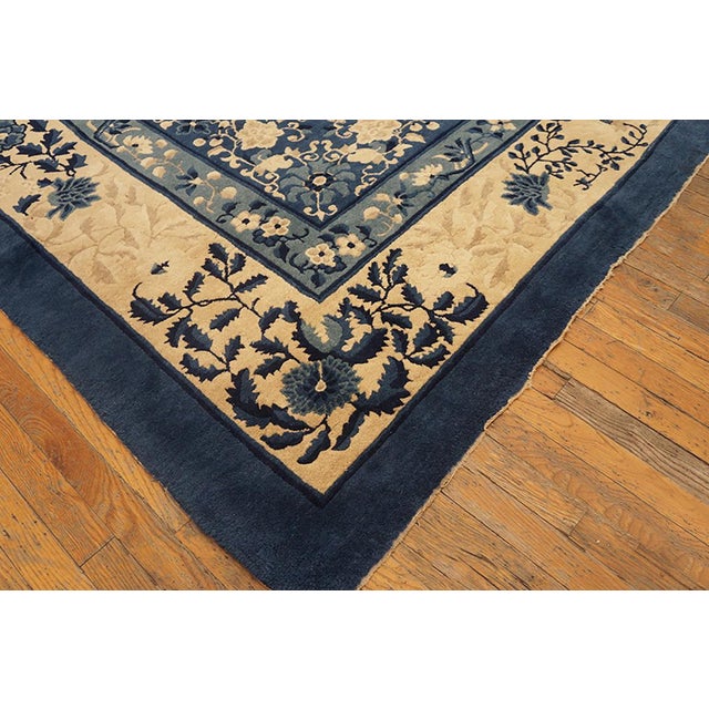 1900s Royal Blue Medallion Antique N. Chinese Peking Rug 12'2" X 18' Handknotted Wool Carpet For Sale In New York - Image 6 of 6