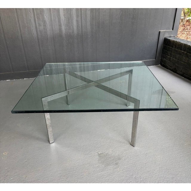 Mid-Century Modern Mid Century Barcelona Style Coffee Table Chrome X-Base Square Glass 40" For Sale - Image 3 of 4