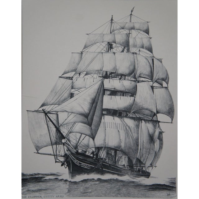 The Clipper Cutty Sark Tea Ship Nautical Maritime Lithograph Print Fowler 26" For Sale - Image 4 of 11