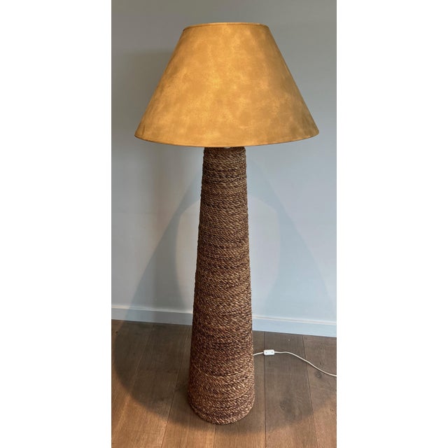 Mid-Century Modern 1950s Conical Rope Floor Lamp in the Style of Audoux Minet For Sale - Image 3 of 10