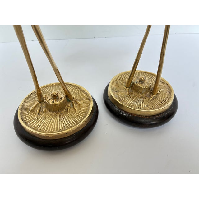 Mid Century Modern Large Brass Crane Figures on Wood Base - A Pair For Sale - Image 10 of 12