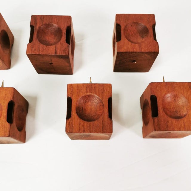 Mid-Century Modern Modular Teak Candlesticks, Denmark, 1960s, Set of 6 For Sale - Image 9 of 10