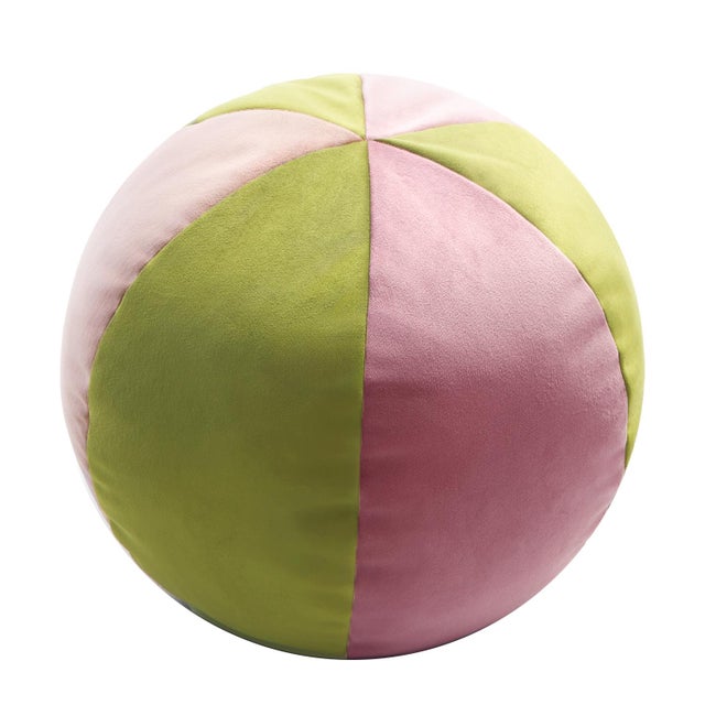 Contemporary Velvet Ball Cushion in Pink and Green by Lo Decor For Sale - Image 3 of 3