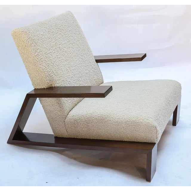 Custom Walnut Mid-Century Style Armchairs in Beige Boucle - a Pair For Sale - Image 9 of 10