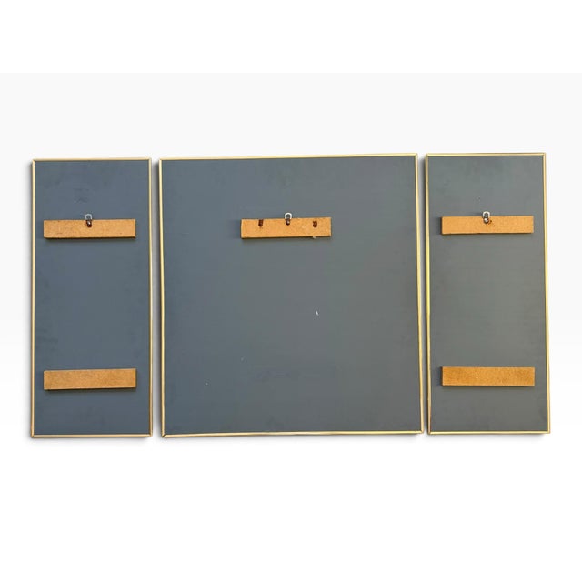 1980s Vintage 1980s Etched Floral Triptych Mirror Wall Art in Gold Brass For Sale - Image 5 of 6