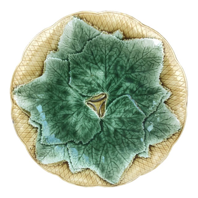 French Majolica Leaves Plate Gien, Circa 1880 For Sale