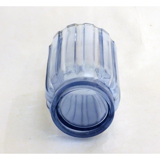 Art Deco Vase with Fluted Body in Blue Molded Pressed Glass, 1930s For Sale - Image 9 of 12