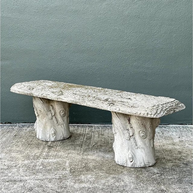 Vintage Faux Bois Concrete Garden Bench For Sale - Image 10 of 12