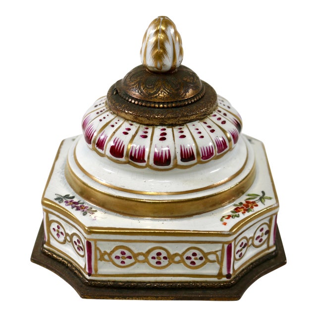 Early 20th Century Porcelain and Bronze Nicholas Haydon Inkwell For Sale