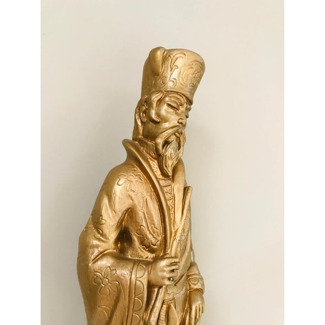 Ceramic Hollywood Regency Gilded Chinoiserie Statue Wise Man For Sale - Image 7 of 9