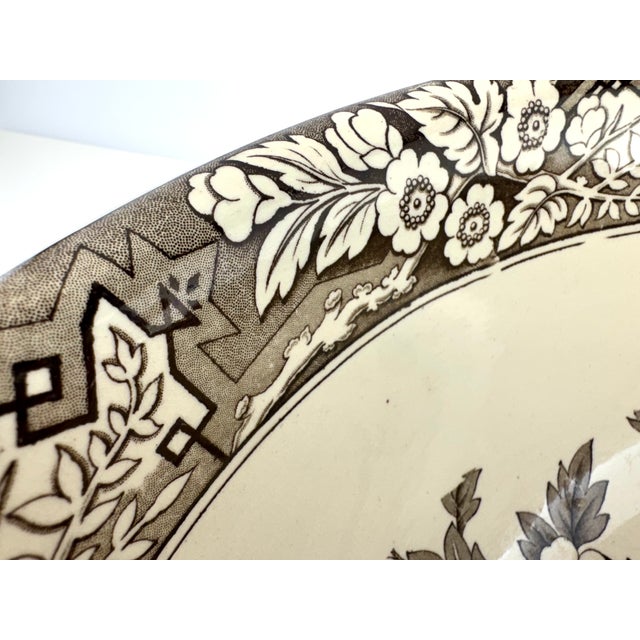 Ceramic Antique 1880 Wedgwood & Co. Beatrice Brown Transferware Large Serving Bowl For Sale - Image 7 of 11