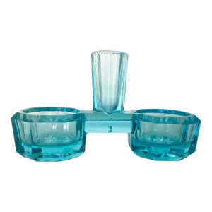 Vintage Aqua Glass Salt & Pepper Pinch Dip Stand