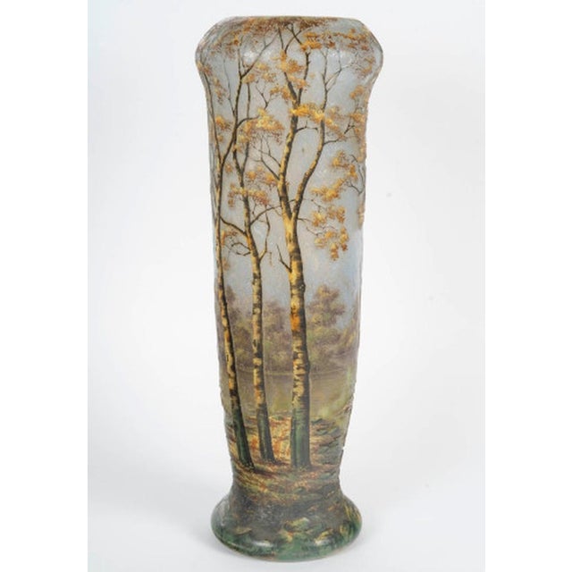 Glass Vase with Wooded Lakeside Landscape from Daum Nancy, France, 1890s For Sale - Image 3 of 8