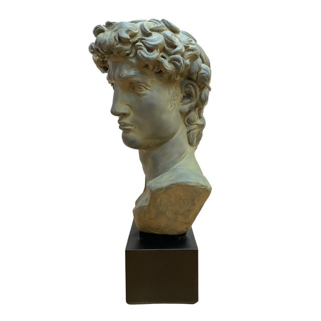Renaissance Large Scale Vintage Michelangelo’s David Bust Sculpture on Plinth For Sale - Image 3 of 7