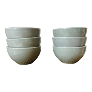 Vintage Calvin Klein Cargo Stoneware Rice Bowls in Sage, Made in Japan -Set of 6