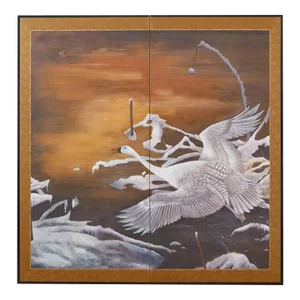 Japanese Style Two-Panel Screen Winter Goose in Flight