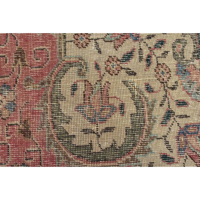 Tabriz Rug 9’5” X 12’11” Pink Wool Vintage Distressed Hand-Knotted Carpet For Sale - Image 10 of 15