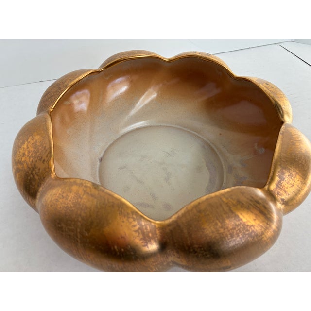 Mid-Century Modern Vintage Hollywood Regency Mid Century 22 Kt Gold Leaf Scalloped Bowl For Sale - Image 3 of 9