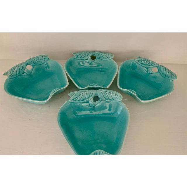 Mid-Century Modern Vintage Hoenig Aqua Apple Dishes -Set of 4 For Sale - Image 3 of 5
