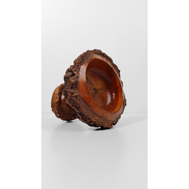 Brown Vintage Rustic Handcrafted Wooden Pedestal Bowl in the style of Mountain Folk Art, 1950s For Sale - Image 8 of 18