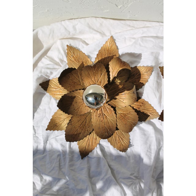 Gold 1960's Willy Daro Gilt Metal Floral Sconces - A Pair For Sale - Image 8 of 12