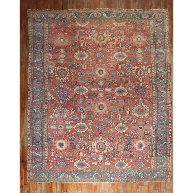 Red Antique Zabihi Collection Persian Heriz Rug - 12'3" x 15'6" For Sale - Image 8 of 12