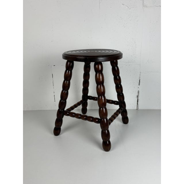 Charles Dudouyt Mid-Century Turned Wood Bobbin Stool in the style of Charles Dudouyt, France, 1950s For Sale - Image 4 of 18