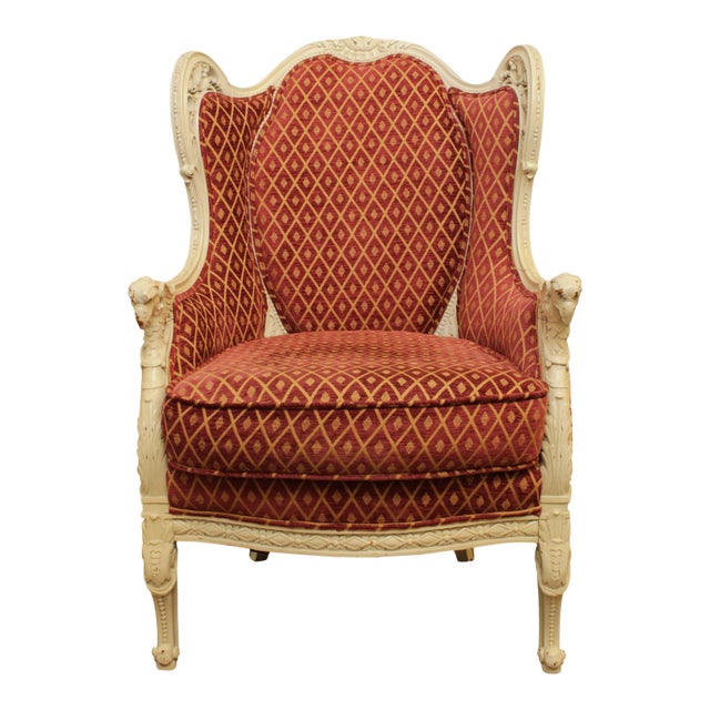 1920's French Louis XV Style Vintage Eagle Carved Bergere Wing Chair For Sale