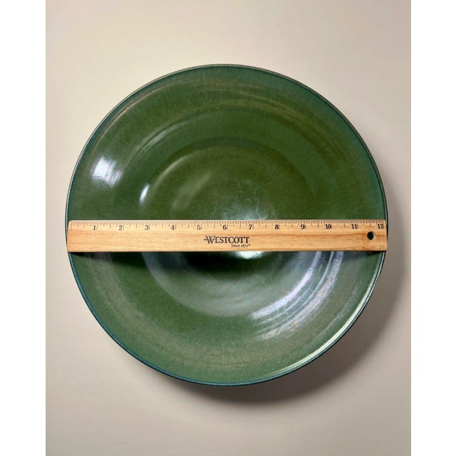Vintage Studio Pottery Large Centerpiece Decorative Porcelain Green Bowl Signed For Sale In Los Angeles - Image 6 of 7
