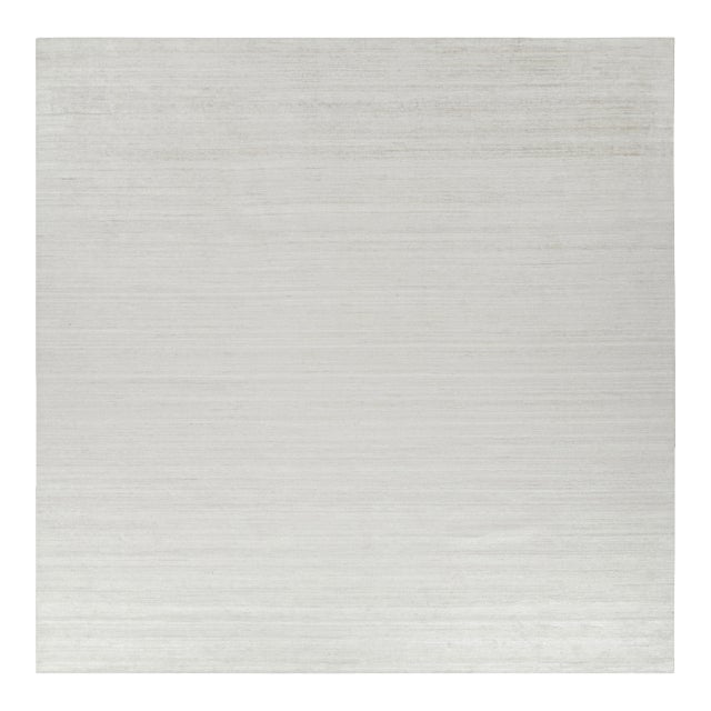 Rug & Kilim’s Oversized Textural Square Rug In Solid White and Gray Striae - 10x14 For Sale