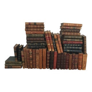 Antique Vintage Leather Books - Set of 50 For Sale