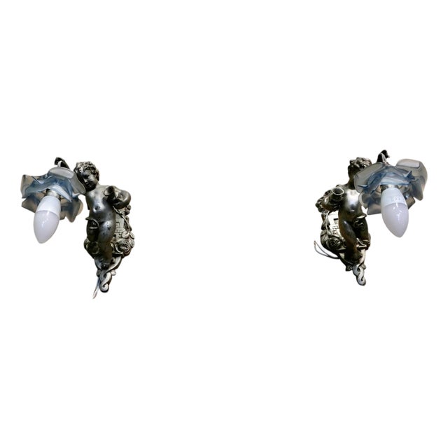French Arts and Crafts Cherub Wall Lights, 1900, Set of 2 For Sale
