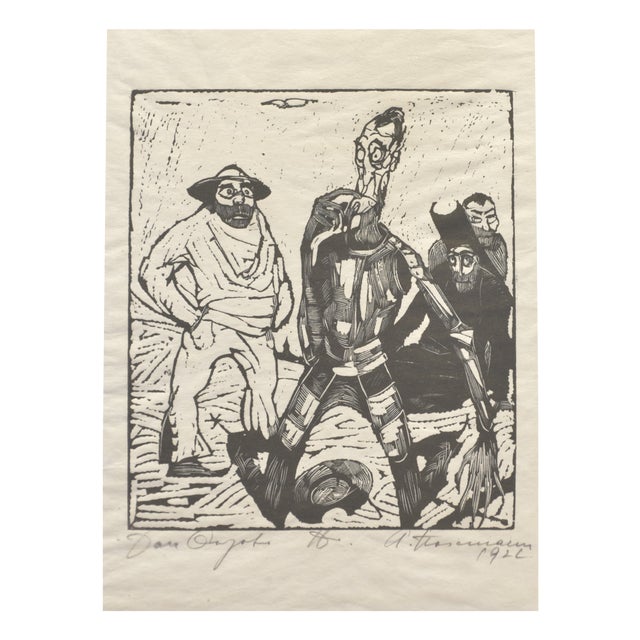 Don Quichotte von der Mancha, Arminius Hasemann, Woodcut, Berlin, 1922, On Japanese Paper Under Glass For Sale