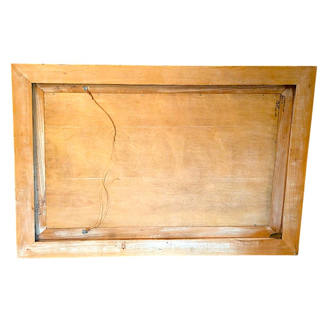 Wood Large Rectangular Stripped Oak Worm Wood Thick Framed Farmhouse Style Beveled Wall Mirror For Sale - Image 7 of 13