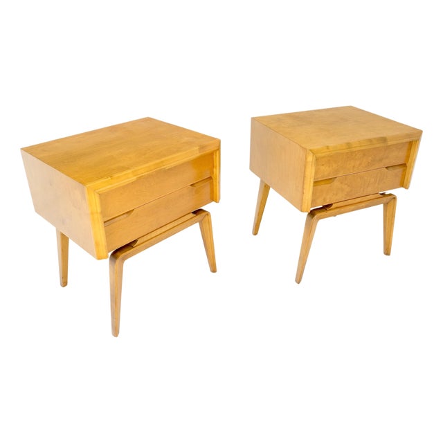 Pair Swedish Edmond Spence 2 Drawer Blond Birch Night Bed Stands Cabinets MINT! For Sale