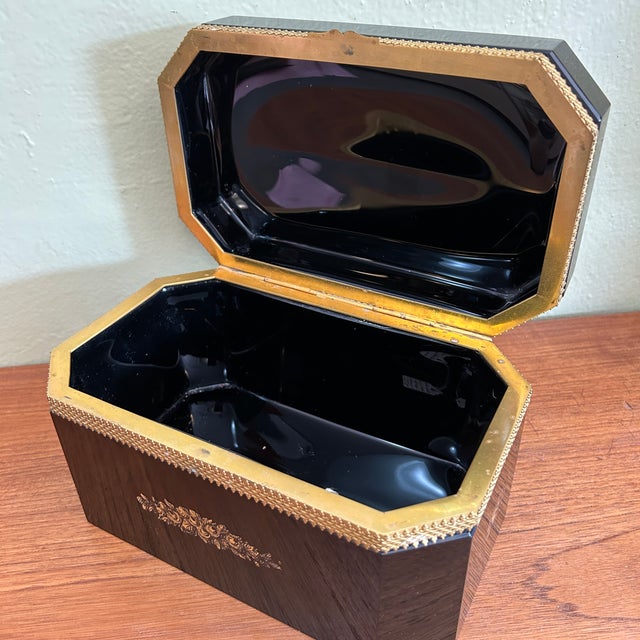 1950s Black Italian Murano Glass Hinged Casket Box With Signed Hand Painted Scene C1950s For Sale In Chicago - Image 6 of 10