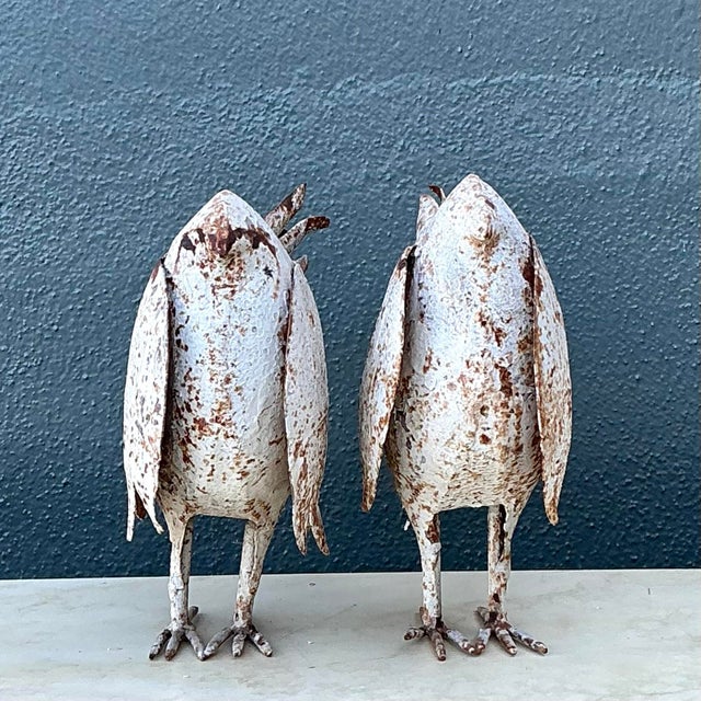 White Vintage Distressed Punch Cut Metal Birds - A Pair For Sale - Image 8 of 12