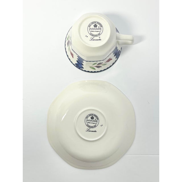 William Adams and Company 1990s Adams “Lancaster” Ironstone Tea Cups & Saucers - Set of 3 For Sale - Image 4 of 5