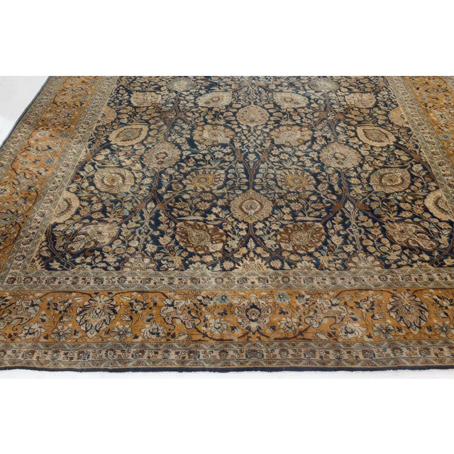 Navy Blue Authentic 19th Century Persian Tabriz Botanic Handwoven Wool Rug For Sale - Image 8 of 8