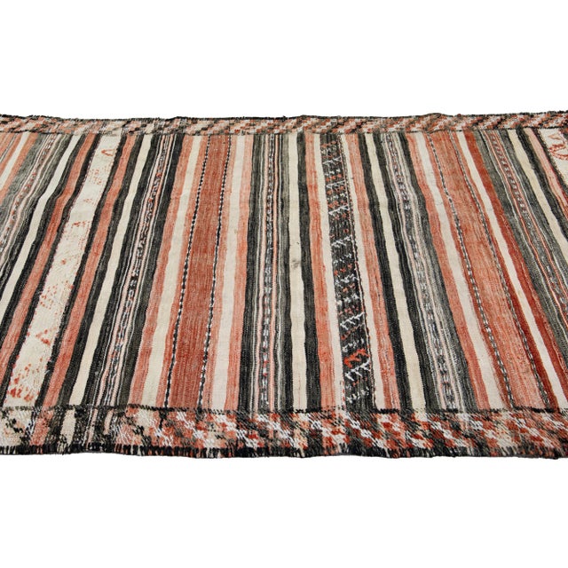 Black Vintage Kilim Handmade Flatweave Striped Orange and Black Wool Runner For Sale - Image 8 of 10