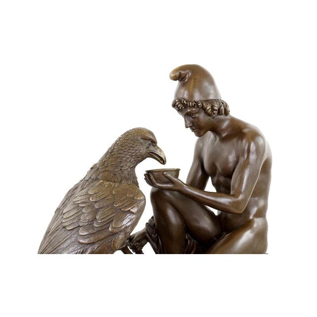 Neo-Classical Nude Bronze Sculpture of Ganymede and Zeus' Eagle For Sale - Image 5 of 9