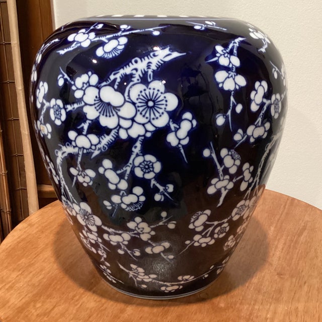 Vintage Chinese porcelain vase blue and white color, hand made , hand painted Sakura classic cherry blossom pattern.200