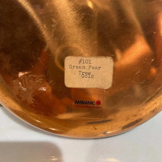 Gold 1960s Modernist Green Pear on Gold Copper Enamel Plate For Sale - Image 8 of 11