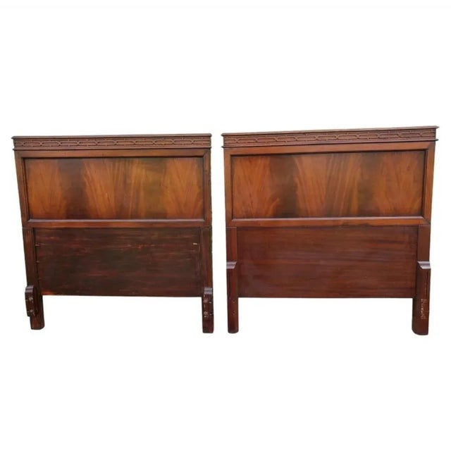 Wood American Empire Flame Mahogany Twin Headboards With Fretworks, Circa 1900s. A Pair For Sale - Image 7 of 7