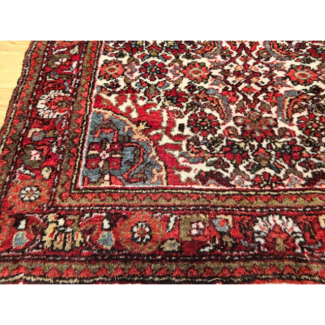 Textile Vintage Persian Malayer Area Rug, Hand-Knotted Wool, Geometric Pattern, 3x5, Ivory & Red For Sale - Image 7 of 13