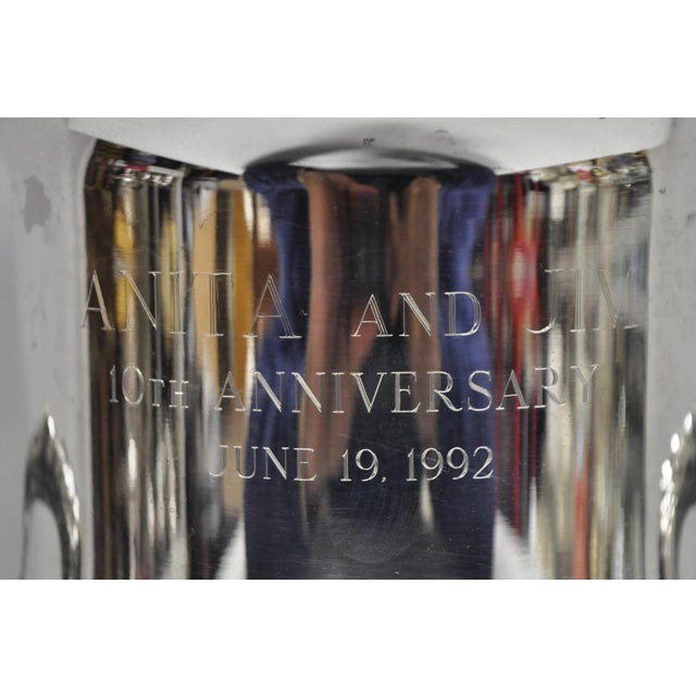Vintage Victorian Style Silver Plated Trophy Cup Urn Champagne Chiller Ice Bucket Engraved "Anita and Jim 10th Anniversary...