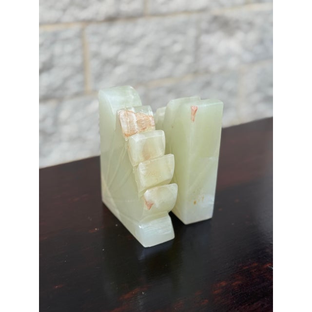 Mid 20th Century Pair of Carved Onyx Art Deco Bookends For Sale - Image 10 of 11
